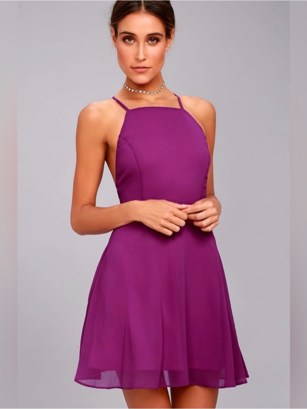 LULUs Letter of Love Magenta Backless Skater Dress Size Small
